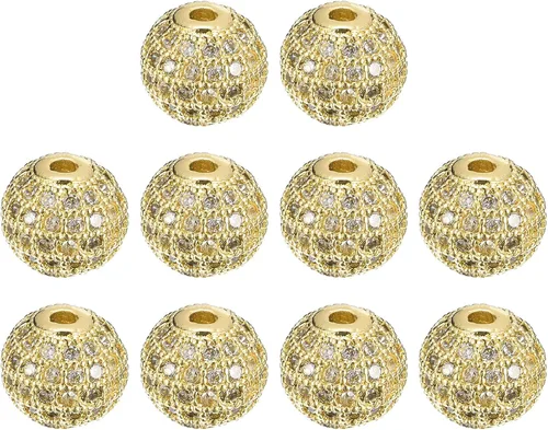 uxcell Cuentas de diamantes de imitación, 10 unidades, cuentas espaciadoras esféricas de circonita de 0.315 pulgadas para hacer pulseras y joyas