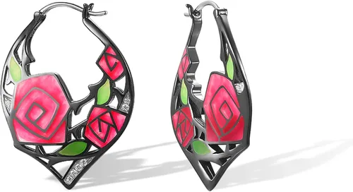Miniatura 2 de Santuzza Aretes de aro de plata de ley 925 hechos a mano con flores esmaltadas Plata de ley Esmalte Circonia cúbica