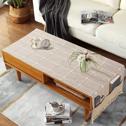 Miniatura 10 de Mantel de mesa auxiliar bohemio para sala de estar, con bolsillos y borlas, mantel rectangular a rayas para café, lavadora, secadora, refrigerador