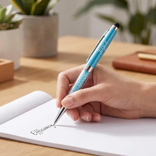 Miniatura 2 de Ancolo Bolígrafos personalizados, punta de lápiz capacitivo, cristal azul, bolígrafos personales personalizados, juego de escritura escolar, Azul