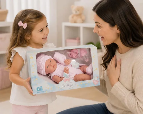 Miniatura 5 de Muñeca bebé "Real Girl" de 15" Anatómicamente correcta JC Toys - La recién nacida Fabricada en España Traje de punto rosa y accesorios