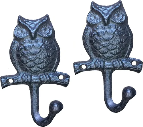 Ganchos decorativos de hierro fundido con forma de animal de búho - Soporte para llaves, gancho para toallas, ganchos de metal de hierro fundido