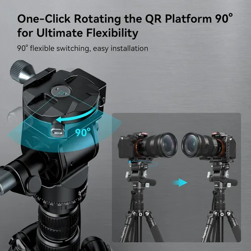 Miniatura 3 de SmallRig CT195 Kit de trípode de video, trípode de cámara de 73 pulgadas con cabezal fluido de inclinación panorámica para disparo