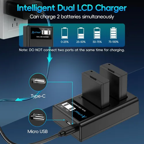 Miniatura 4 de Artman LP-E10 - Paquete de 2 baterías de 1600 mAh y cargador USB-C dual LCD actualizado para Canon LP E10, EOS Rebel T3 T5 T6 T7 T100, Kiss X50 X70