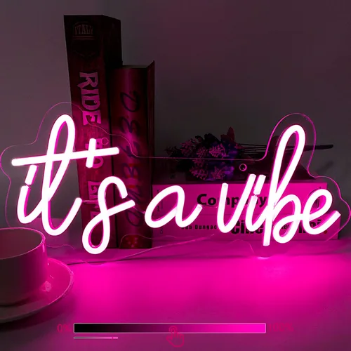 Letrero de Neón "It's a Vibe", Letreros de Neón para Decoración de Pared, Letreros LED Rosas Regulables para Dormitorio, Letreros de Luz de Neón