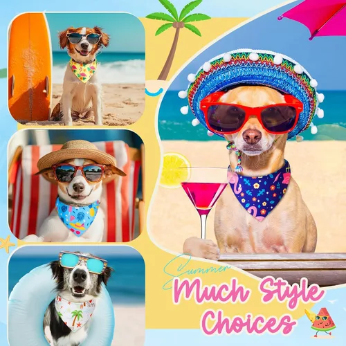 Miniatura 6 de Sweetude 50 Pcs Dog Bandanas Bulk for Summer Hawaii Puppy Bandanas Adjustable Triangle Scarf Set Holiday for Small Medium Large Pet Costume