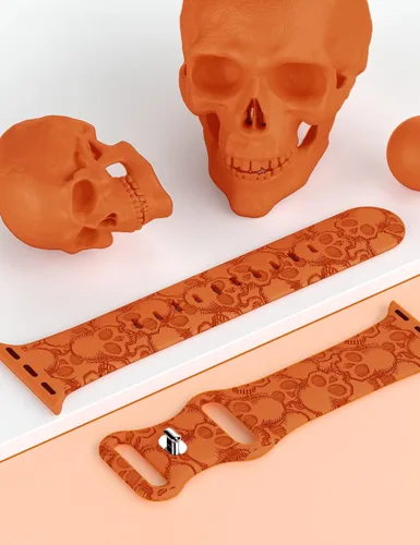 Miniatura 2 de Wearlizer Halloween Skull Engraved Band Compatible with Apple Watch Bands 40/38/41/45/44/42/46/49mm Women Men Cute Soft Silicone Sport Stylish Strap