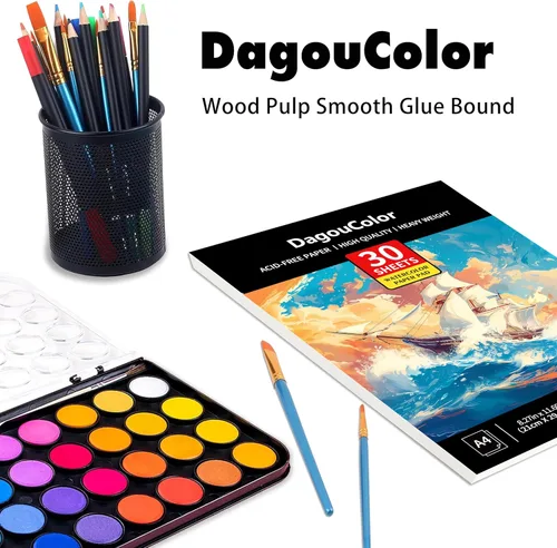 Miniatura 4 de DagouColor Bloc de papel de acuarela, A4, 1 paquete, 30 hojas, papel prensado en frío de 140 libras/10.58 oz/m², libro de artista para adultos