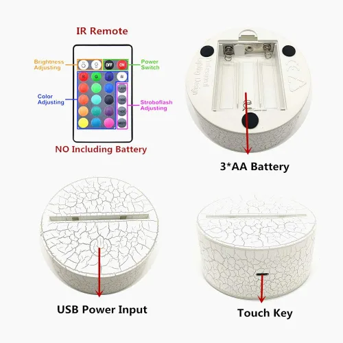 Miniatura 6 de Lámpara de noche con ilusión óptica 3D, lámpara de escritorio LED creativa con control táctil y control remoto, 16 colores atenuables, cambio USB