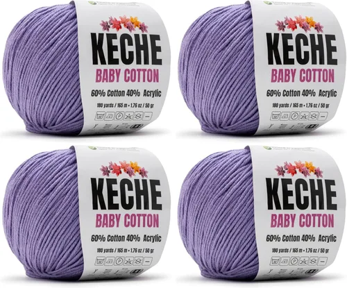 Miniatura 87 de Keche Hilo de algodón, 60% algodón, 40% hilo acrílico, hilo de algodón suave para crochet y tejer, hilo amigurumi, 1 madeja/bola, 1.76 onzas (50g)
