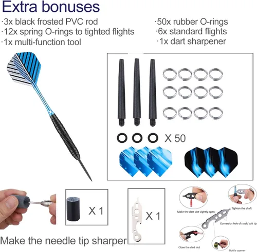 Miniatura 6 de Darts Metal Tip Set - 3 Pack Professional 22 Grams Steel Tip Darts with Slim Case Black Purple Blue Aluminum Shafts 9 Flights 50 Rubber O'Rings 1