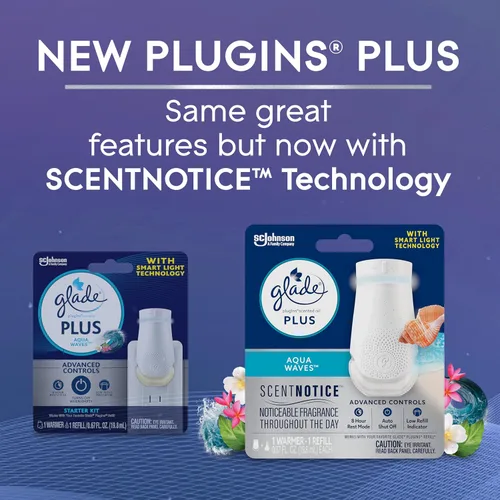 Miniatura 3 de Glade PlugIn Plus Kit de Iniciación de Ambientador, Aceite Perfumado para el Hogar y el Baño, Aqua Waves, 0.67 Fl Oz, 1 Calentador + 1 Repuesto