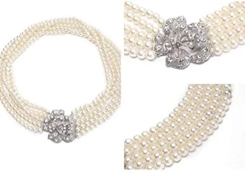 Miniatura 3 de Audrey Style Strand Flapper - Collar de perlas para mujer, inspirado en BAT, Blanco perla