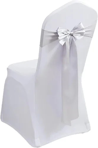 Miniatura 23 de Paquete de 100 bandas de elastano para silla, lazos de satén de color azul para bodas, eventos, banquetes, hoteles, hogar y cocina, 100