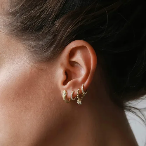 Miniatura 2 de VACRONA - Aretes tipo arracadas para mujer, chapados en oro de 14 quilates, diseño de aro de arracada