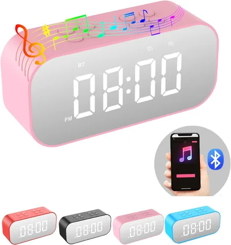 Miniatura 9 de AFK Reloj despertador con altavoz Bluetooth para dormitorio/oficina, pequeño reloj digital para adultos con sueño pesado, adolescentes, niños