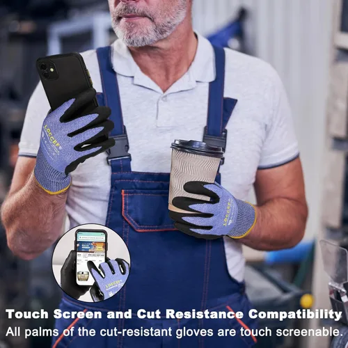 Miniatura 5 de LOCCEF 3 pares de guantes de trabajo de seguridad, compatibles con pantalla táctil, destreza superior, guantes de trabajo resistentes a cortes