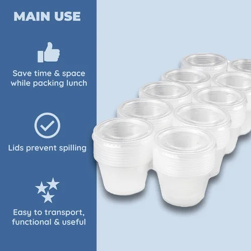 Miniatura 3 de Vasos de condimento con tapas, 100 juegos por paquete: recipientes de plástico pequeños para aderezos de ensalada, salsa y gelatina en casa, trabajo