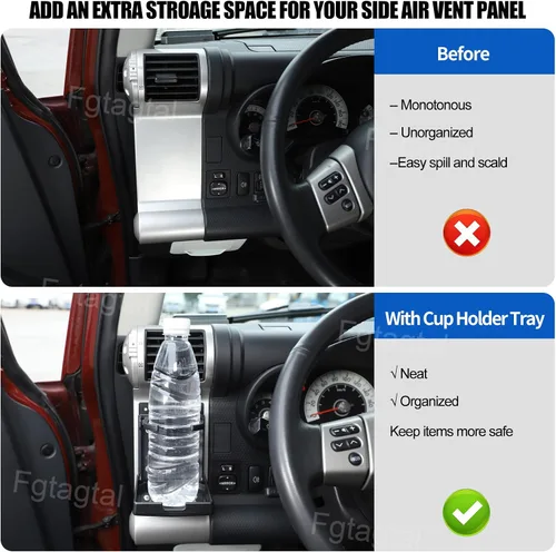 Miniatura 2 de Portavasos para automóvil compatible con Toyota FJ Cruiser 2007-2021, soporte para tazas de salida de aire lateral del automóvil, consola central