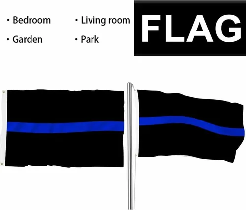 Miniatura 6 de Swono Bandera delgada de línea azul de 3 x 5 pies, bandera de policía simple de doble cara con ojales de latón Colorname-32