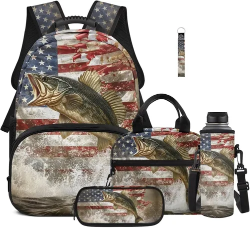 Miniatura 34 de Bulopur Eagle American Flag Print Kids Backpack Boys Elementary School 17 Inch Bookbag With Lunch Bag Water Bottle Holder Keychain Pencil Case 5