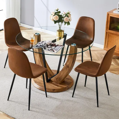 Miniatura 29 de JUFU Juego de mesa de comedor redonda para 4, mesa de comedor de 48 pulgadas con mesa de mármol sintético y 4 sillas tapizadas, moderno juego