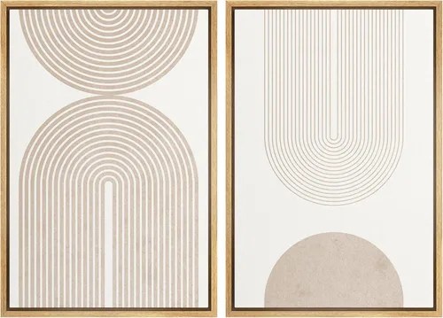 Miniatura 96 de SIGNFORD Lienzo enmarcado para pared, juego de arte con hojas de palmera de selva, polígonos geométricos, formas abstractas, ilustración, arte