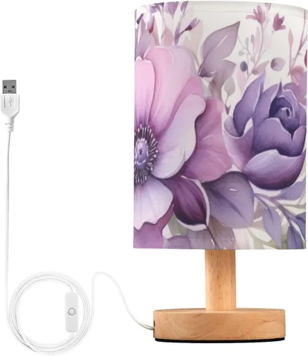 Miniatura 9 de Lámpara de mesita de noche líquida de lavanda morada, luces LED cálidas con puerto de carga USB, lámparas de escritorio cilíndricas retro