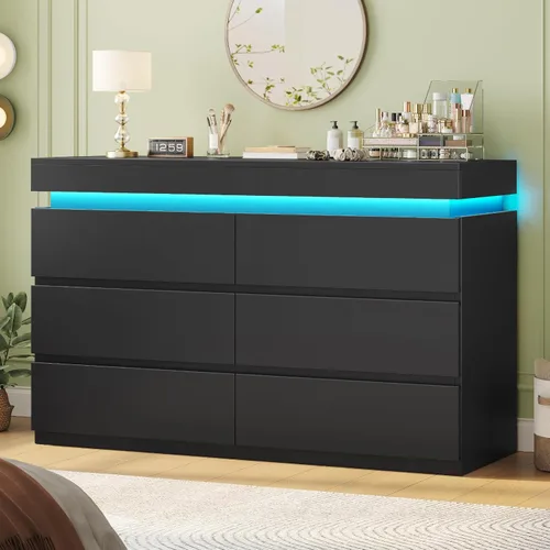 Miniatura 20 de HAUOMS Cómoda alta de 5 cajones con luz LED, cómoda moderna negra para dormitorio, cómodas de armario con cajones para sala de estar, entrada