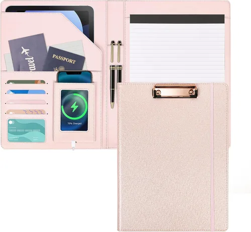 Miniatura 20 de Ospelelf Portapapeles de almacenamiento rosa para mujer, folio con bloc de notas, carpeta de cuero para profesores Elemento en polvo
