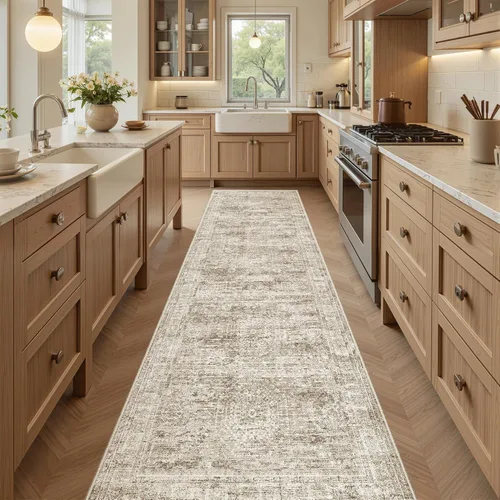 Miniatura 156 de Alfombra de pasillo Soalmost 2'6" x 10' lavable, alfombra antideslizante para cocina, baño, lavandería, alfombras vintage ultra delgadas para Beige