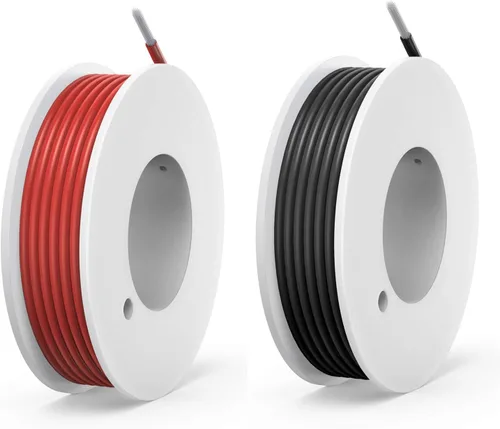 Miniatura 10 de Cables eléctricos de silicona de 10 AWG de 5,2 mm² de 50 pies [25 pies negro y rojo de 25 pies] calibre 10 600 V suave y flexible Engánchate Cable