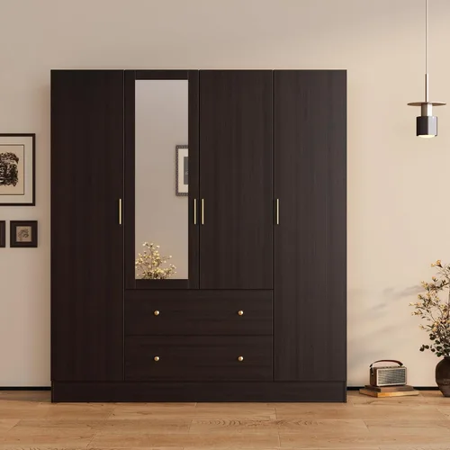Miniatura 3 de AGOTENI Armario grande para dormitorio con 1 espejo y 2 cajones, armario de 70.9 pulgadas de alto con puertas y estantes, barra para colgar