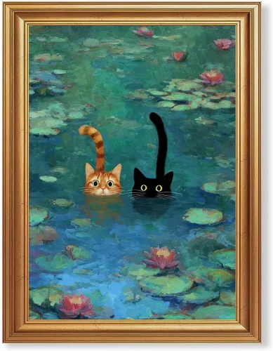 Miniatura 37 de Fantasy Artists Van Gogh - Lienzo decorativo para pared, diseño de gato negro con diseño de almendra y diseño de gato negro, pósteres de pintura al