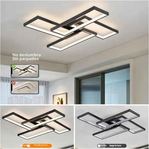 Miniatura 7 de Shine LUEST Modernas luces LED de techo para dormitorio, 26 pulgadas, regulables, cuadradas, para sala de estar, con control remoto, lámpara negra