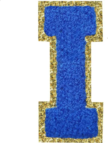 Miniatura 47 de Parches de letras termo-adhesivas de felpilla para chaquetas, parches de letras universitarias con brillantina para planchar en la letra azul A
