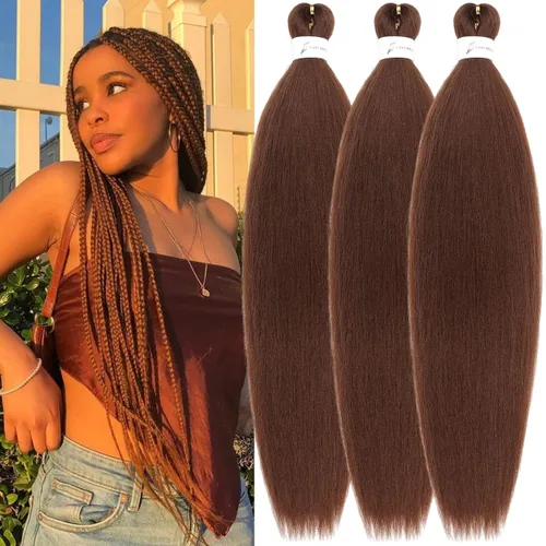 Miniatura 44 de Cabello trenzado preestirado, cabello trenzado degradado de 24 pulgadas, 6 paquetes de ajuste de agua caliente, cabello sintético Yaki profesional