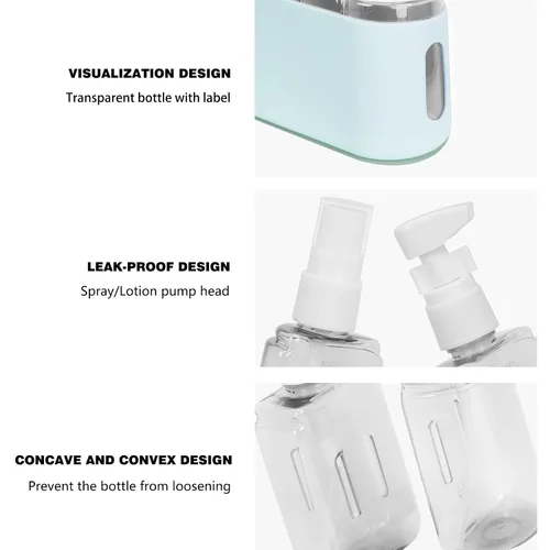 Miniatura 6 de Songaa Botellas de aseo 2 en 1, contenedores de viaje para champú y acondicionador con bomba, azul