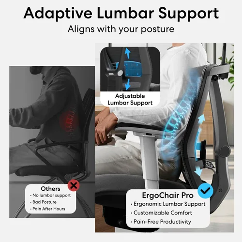Miniatura 4 de Autonomous ErgoChair Pro Silla de oficina ergonómica Espuma Gris Soporte lumbar ajustable, giratoria y rodante - Sillas de escritorio de oficina