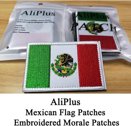 Miniatura 2 de 2 parches de bandera de México de AliPlus bordados tácticos militares con gancho y bucle