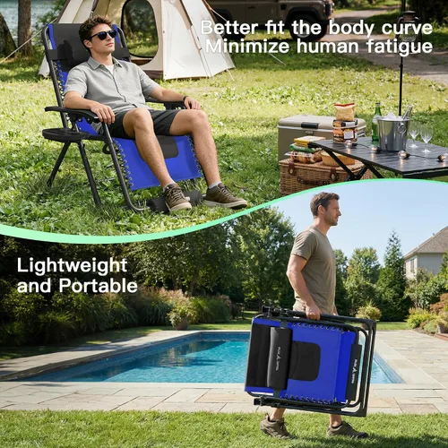 Miniatura 7 de Amopatio XL Padded Zero Gravity Chairs Foldable Zero Gravity Lounge Chair Outdoor Portable Reclining Chair with Removable Cup