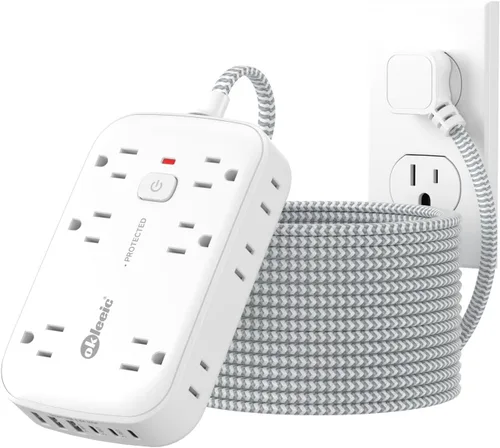 Miniatura 9 de Extensor de enchufe plano con cable de 12 pulgadas, protector contra sobretensiones, adaptador divisor de enchufe de extensión de enchufe plano, 12