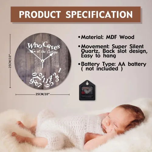 Miniatura 5 de Reloj de pared de madera rústica personalizado de 10 pulgadas, silencioso sin tictac, funciona con pilas, para sala de estar, dormitorio, cocina, En