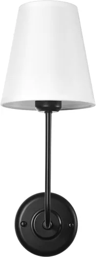 Miniatura 5 de Juego de 2 apliques de pared cableados con forma acampanada, brazo curvado de tela blanca y base de metal con acabado negro, perfecto