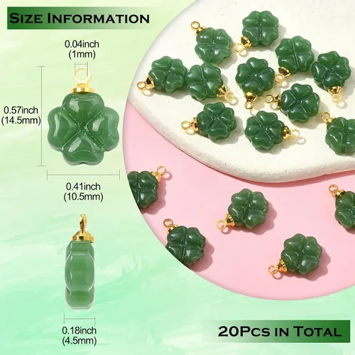 Miniatura 2 de Ipotkitt 20 dijes de trébol de cristal verde de cuatro hojas, adornos de trébol de la suerte, dijes del día de San Patricio para manualidades