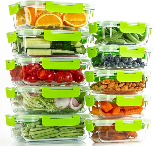 Miniatura 12 de UMEIED - Paquete de 10 recipientes de vidrio para almacenamiento de alimentos con tapas, recipientes herméticos sin fugas para comidas preparadas