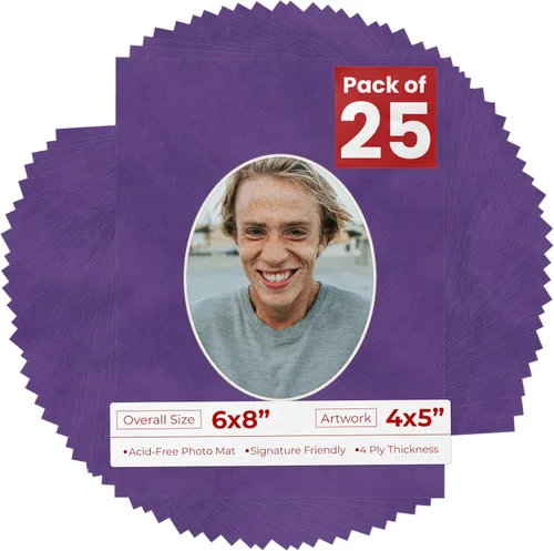Miniatura 55 de Alfombrilla de 6 x 8 pulgadas, corte biselado para fotos de 4 x 5 pulgadas, diseño ovalado de color gris medio, sin ácidos, mate para proteger tus