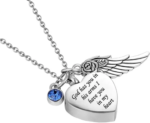 Miniatura 4 de Joyas para cenizas con inscripción God has You in his arms - con alas de ángel - Collar con dije