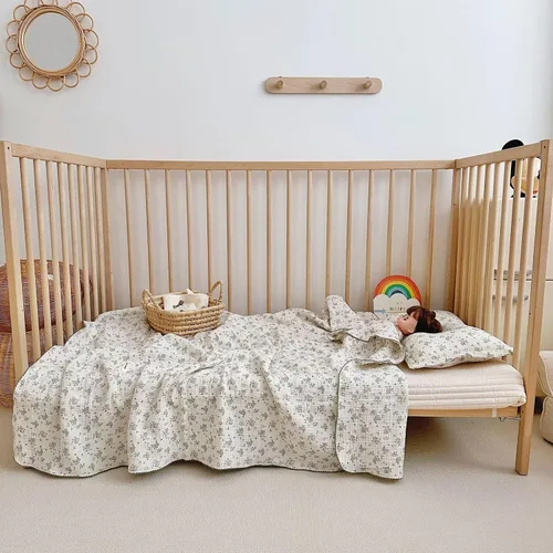 Miniatura 14 de BuLuTu Manta de 4 capas para niños pequeños, 100% algodón muselina, mantas de cama para niños, niñas, niños, con bonito patrón de flores de hibisco