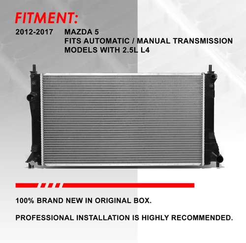 Miniatura 6 de Radiador Auto Dynasty Compatible con 2012-2017 Mazda 5 2.5L L4 AT/MT, DPI 13220 estilo de fábrica de 1 hilera, radiador de refrigeración de núcleo